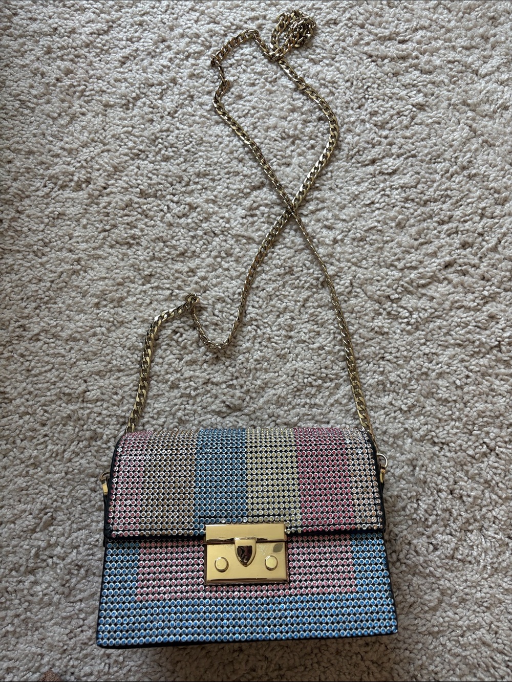 Top shop Multicolor Rhinestone Chain Shoulder Bag